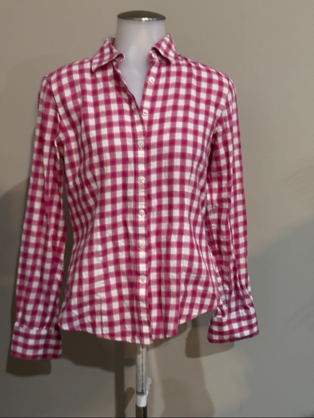 Brooks Brother Women's Pink and White Gingham Button-Up Cotton Shirt size 2